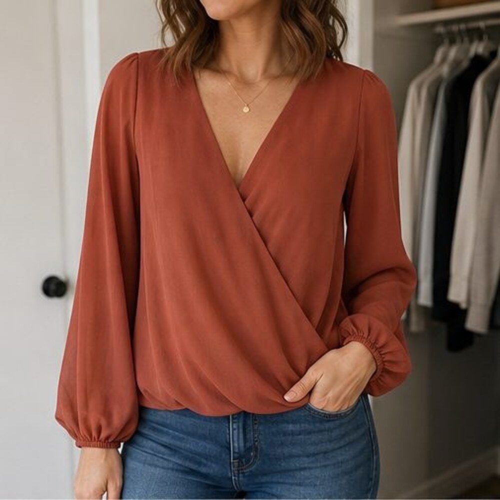 Rust Ruffle Blouse - Picture 2 of 6